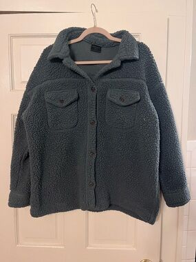 32 Degrees Sherpa Button-Up Shacket - Slate Blue